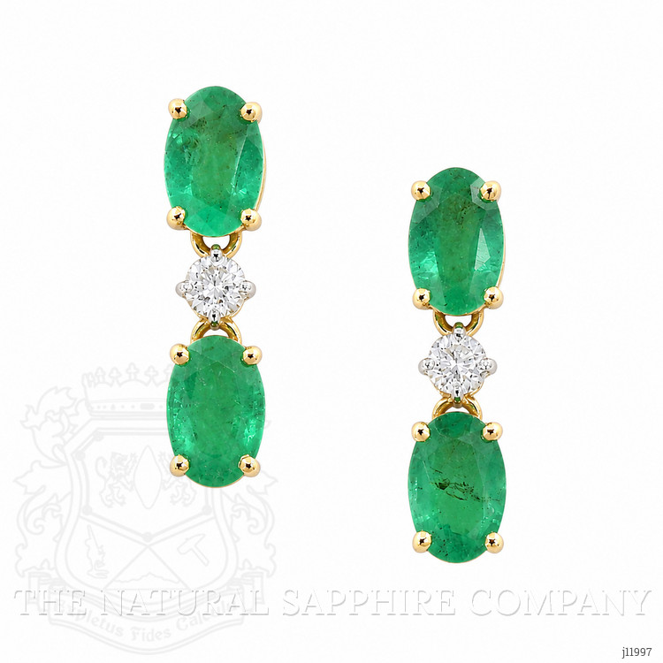 1.54 Ct.Tw. Emerald and Natural Diamond Studs Earrings, 14K Yellow Gold
