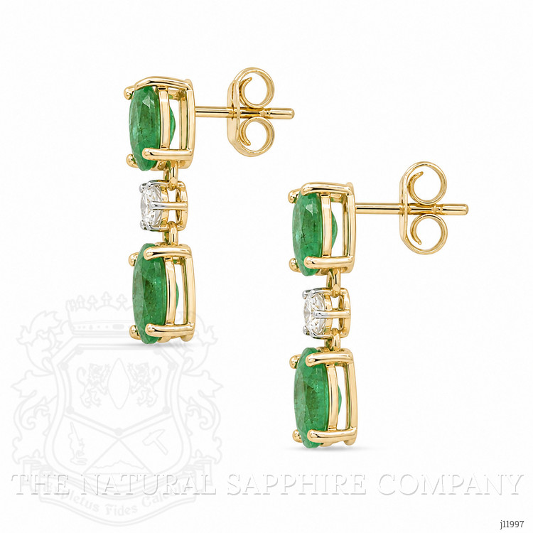 1.54 Ct.Tw. Emerald and Natural Diamond Studs Earrings, 14K Yellow Gold