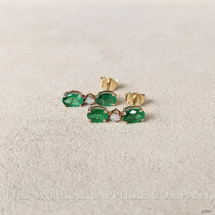 1.54 Ct.Tw. Emerald and Natural Diamond Studs Earrings, 14K Yellow Gold