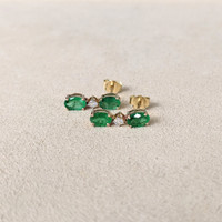 1.54&nbsp;Ct.Tw.Total Carat Weight Emerald and Natural Diamond Studs Earrings, 14K Yellow Gold Life Style