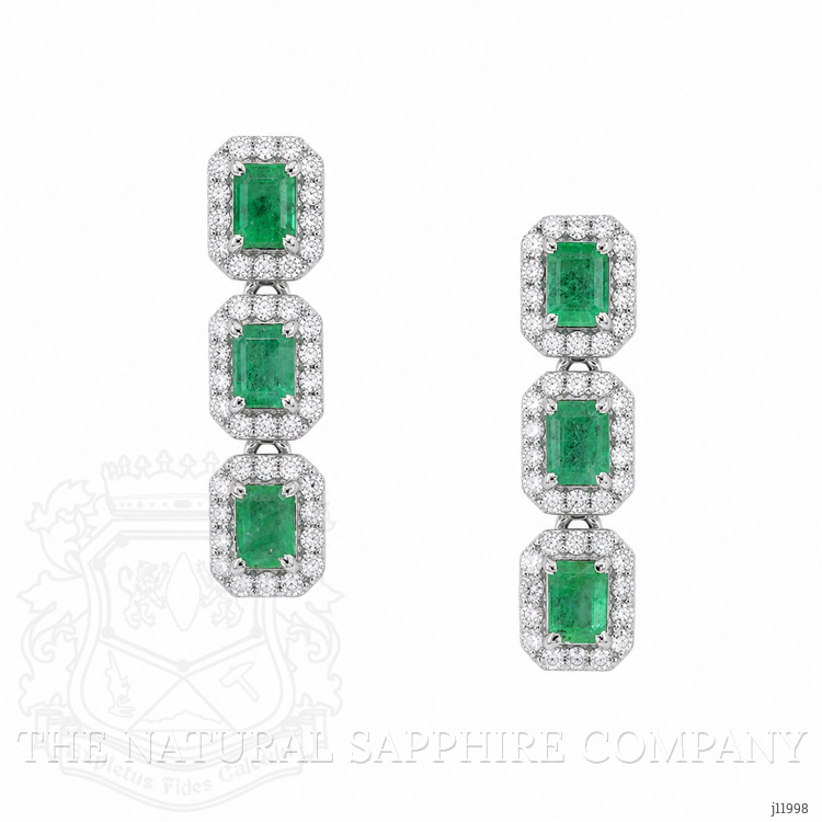 1.28 Ct.Tw. Emerald and Natural Diamond Studs Earrings, 14K White Gold