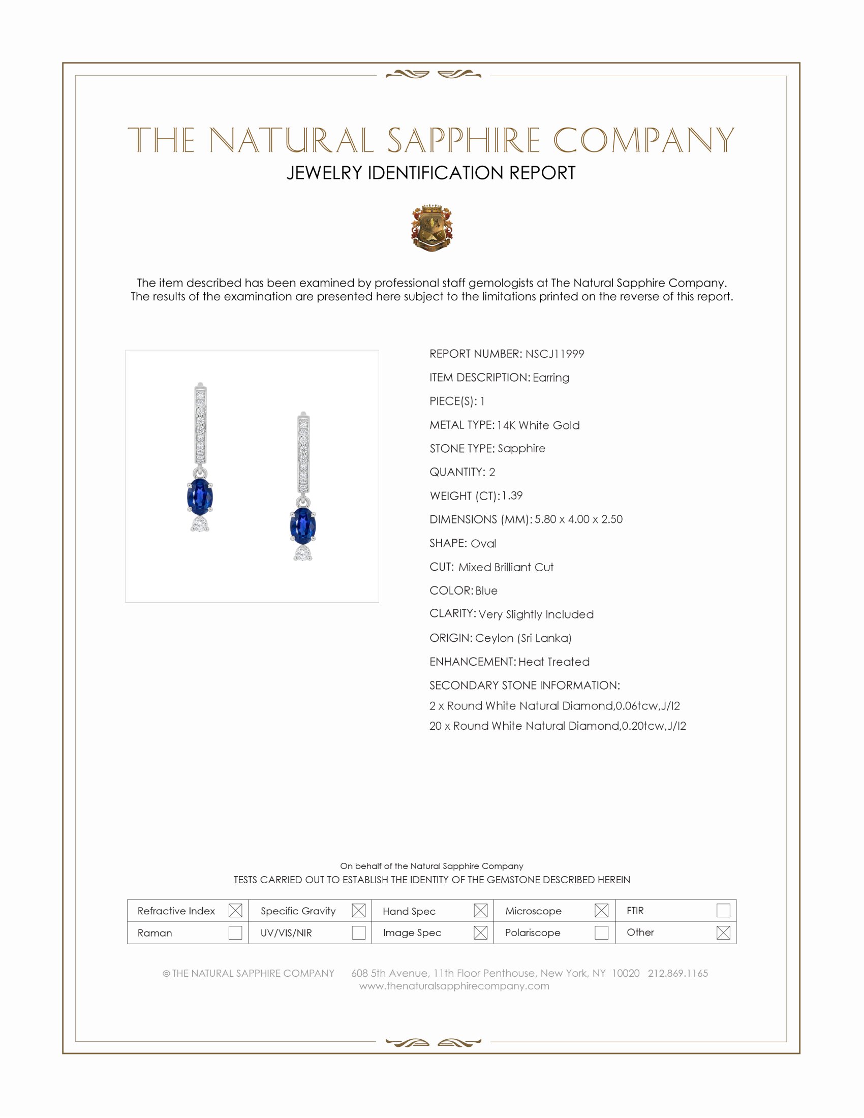 1.39 Ct.Tw. Blue Sapphire and Natural Diamond Pave Earrings, 14K White Gold