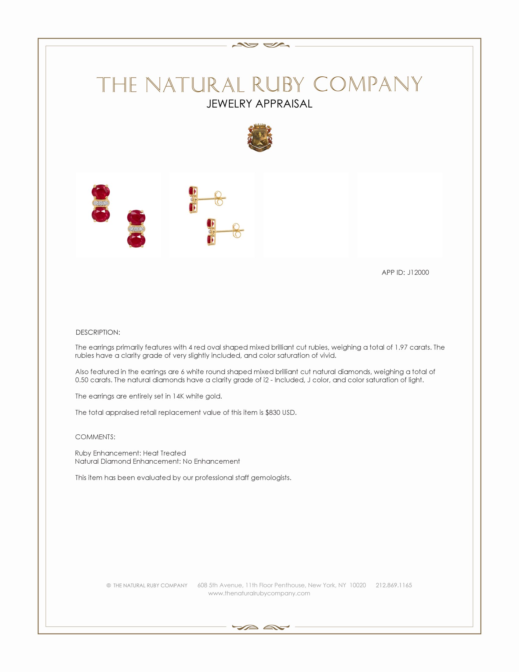 1.97 Ct.Tw. Ruby and Natural Diamond Studs Earrings, 14K White Gold