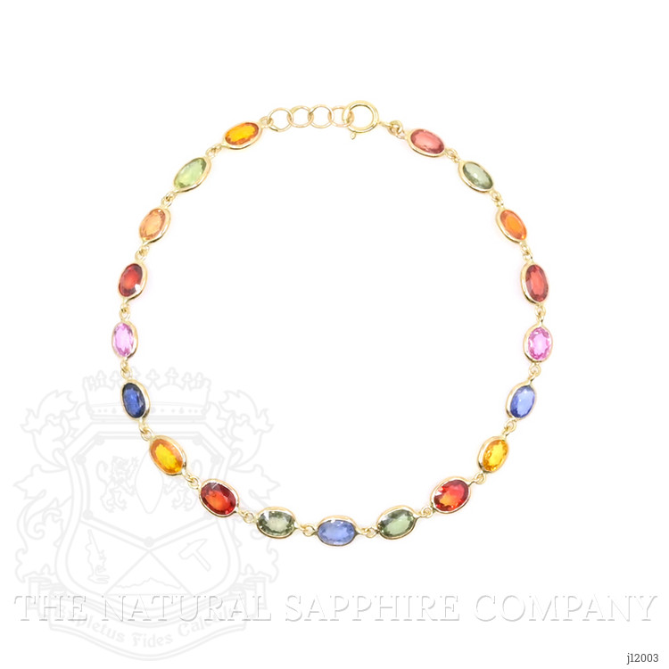 8.07 Ct.Tw. Multi Color Sapphire Tennis/Line Bracelet, 14K Yellow Gold