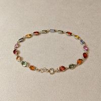 8.07&nbsp;Ct.Tw.Total Carat Weight Multi Color Sapphire Tennis/Line Bracelet, 14K Yellow Gold Life Style