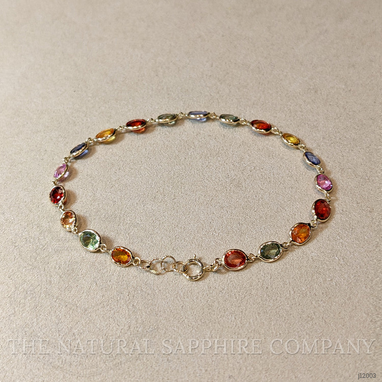 8.07 Ct.Tw. Multi Color Sapphire Tennis/Line Bracelet, 14K Yellow Gold