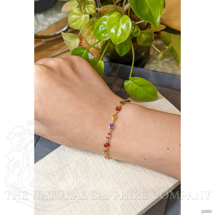8.07 Ct.Tw. Multi Color Sapphire Tennis/Line Bracelet, 14K Yellow Gold