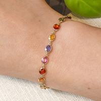 8.07&nbsp;Ct.Tw.Total Carat Weight Multi Color Sapphire Tennis/Line Bracelet, 14K Yellow Gold Life Style