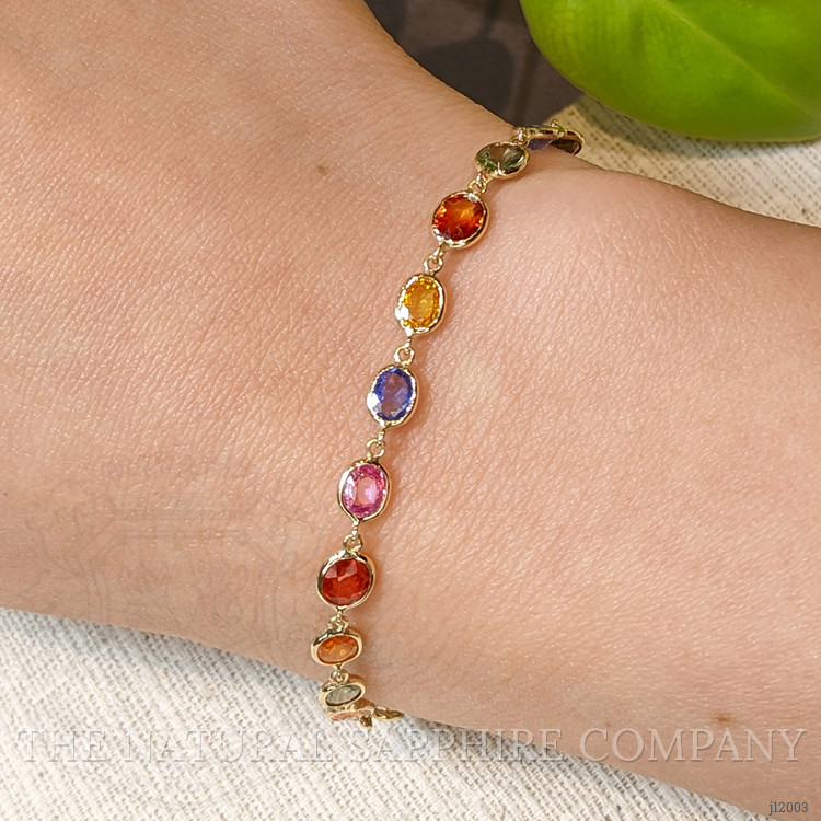 8.07 Ct.Tw. Multi Color Sapphire Tennis/Line Bracelet, 14K Yellow Gold