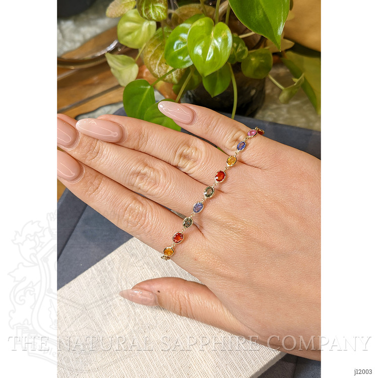 8.07 Ct.Tw. Multi Color Sapphire Tennis/Line Bracelet, 14K Yellow Gold