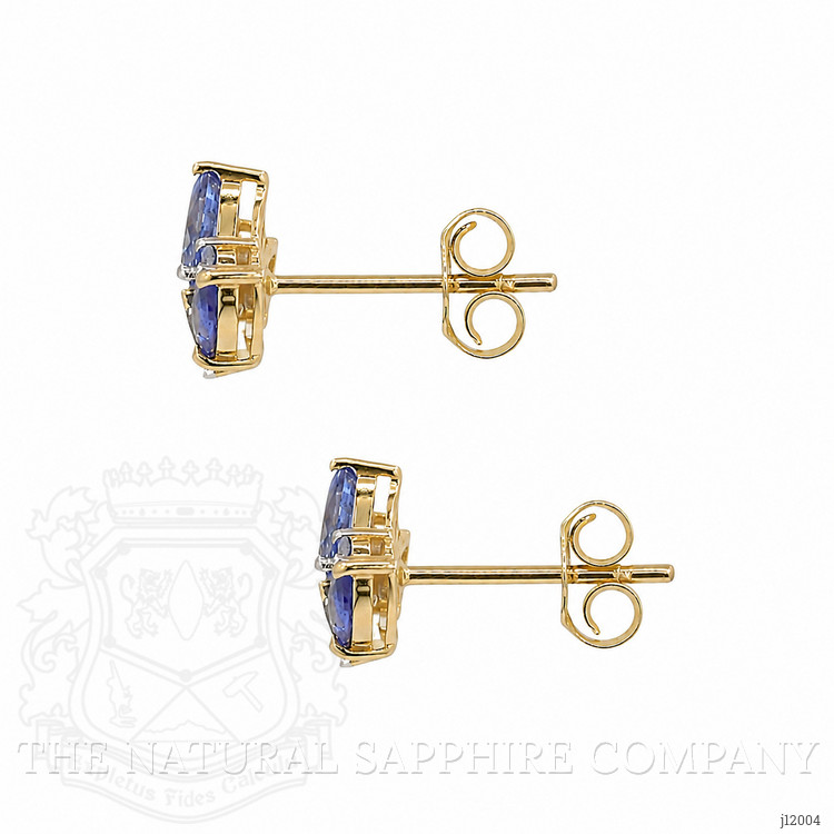 1.47 Ct.Tw. Blue Sapphire and Natural Diamond Studs Earrings, 14K Yellow Gold