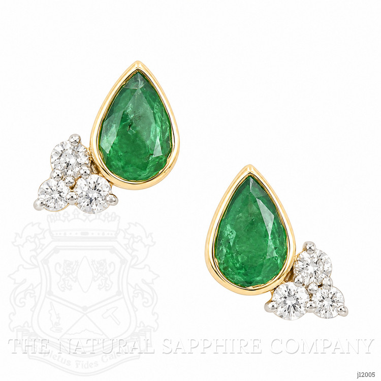 0.70 Ct.Tw. Emerald and Natural Diamond Studs Earrings, 14K Yellow Gold