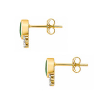 0.70 Ct.Tw.Total Carat Weight Emerald and Natural Diamond Studs Earrings, 14K Yellow Gold Image