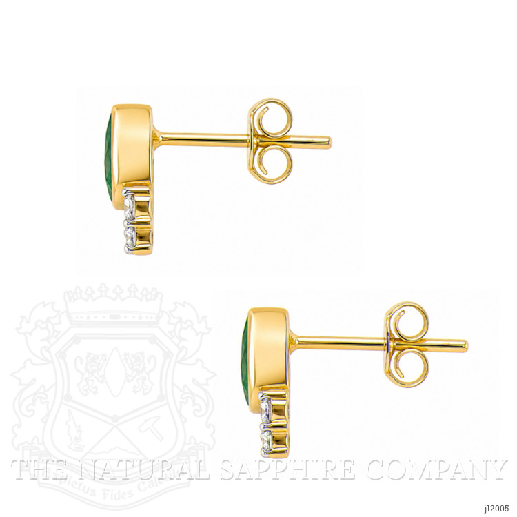 0.70 Ct.Tw. Emerald and Natural Diamond Studs Earrings, 14K Yellow Gold