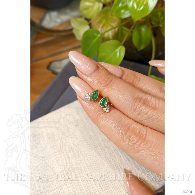 0.70 Ct.Tw. Emerald and Natural Diamond Studs Earrings, 14K Yellow Gold