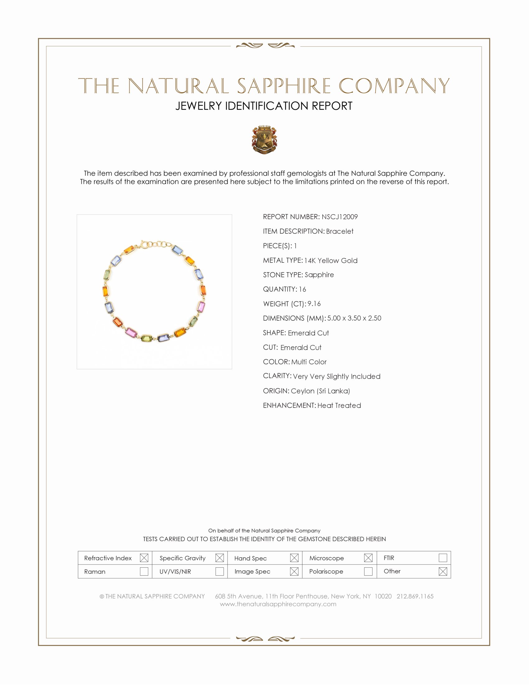 9.16 Ct.Tw. Multi Color Sapphire Tennis/Line Bracelet, 14K Yellow Gold