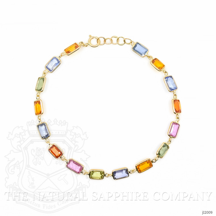 9.16 Ct.Tw. Multi Color Sapphire Tennis/Line Bracelet, 14K Yellow Gold