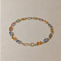 9.16 Ct.Tw.Total Carat Weight Multi Color Sapphire Tennis/Line Bracelet, 14K Yellow Gold Life Style