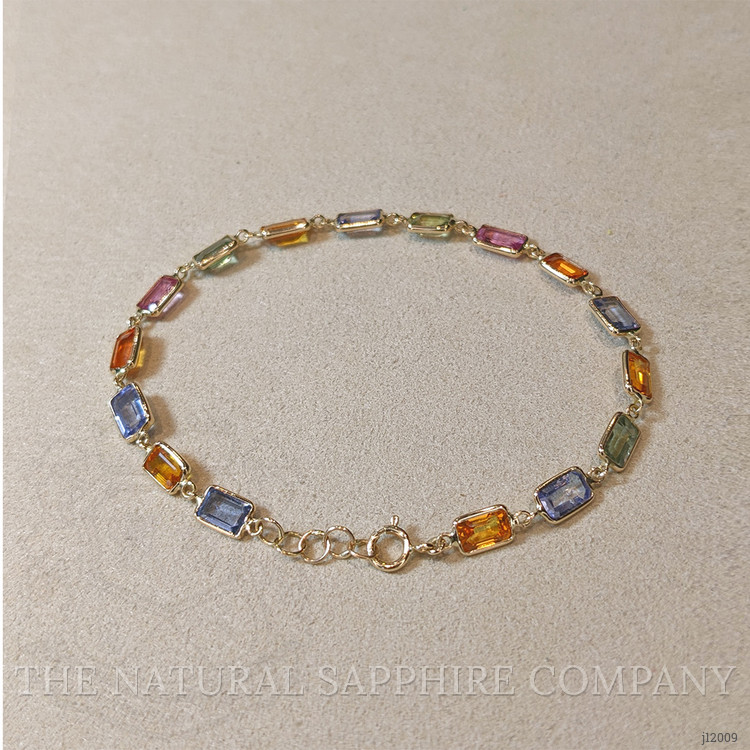 9.16 Ct.Tw. Multi Color Sapphire Tennis/Line Bracelet, 14K Yellow Gold