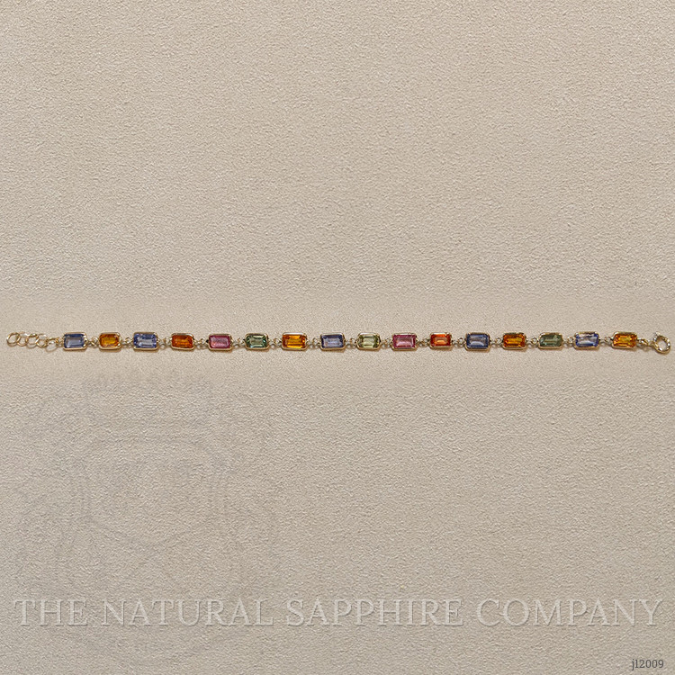 9.16 Ct.Tw. Multi Color Sapphire Tennis/Line Bracelet, 14K Yellow Gold
