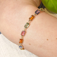 9.16 Ct.Tw.Total Carat Weight Multi Color Sapphire Tennis/Line Bracelet, 14K Yellow Gold Life Style