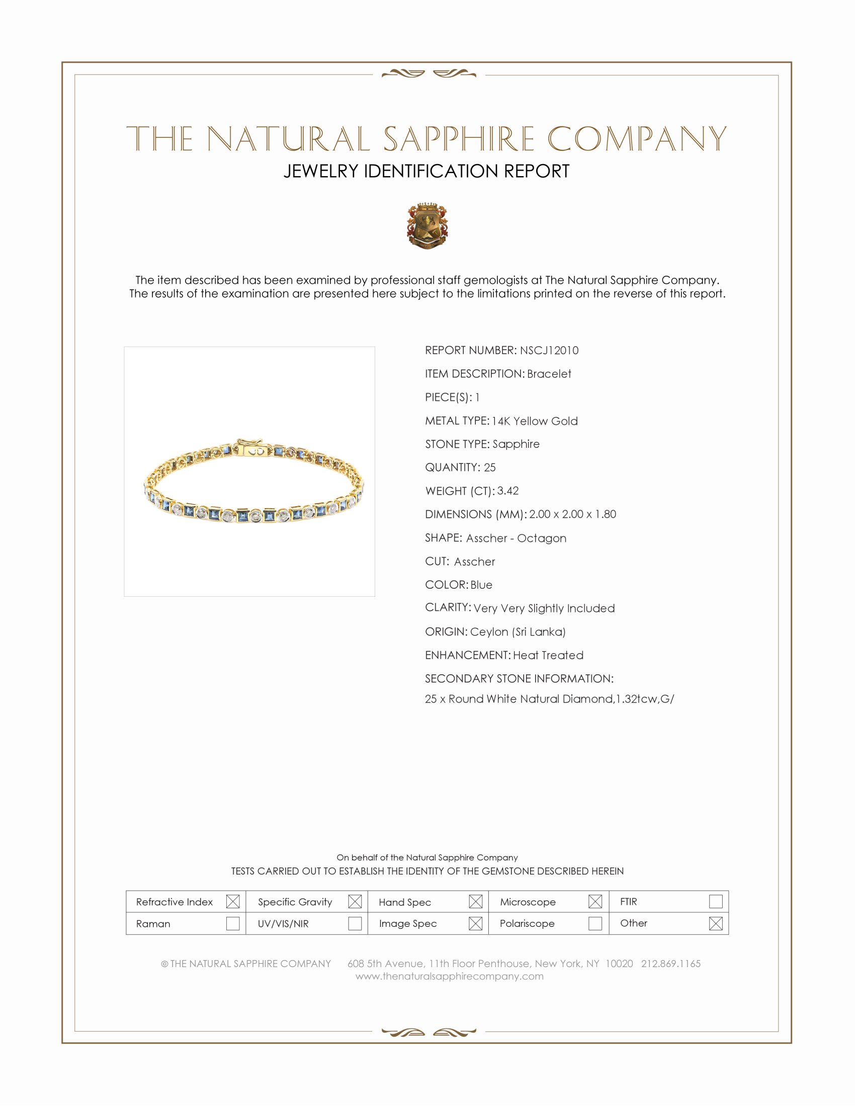 3.42 Ct.Tw. Blue Sapphire and Natural Diamond Tennis/Line Bracelet, 14K Yellow Gold