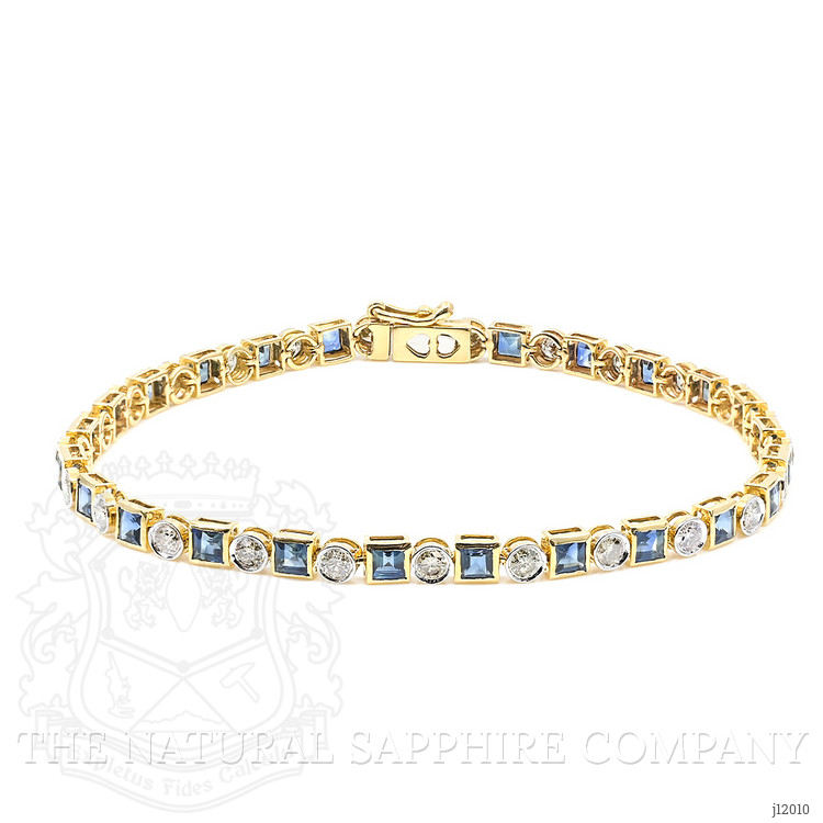 3.42 Ct.Tw. Blue Sapphire and Natural Diamond Tennis/Line Bracelet, 14K Yellow Gold