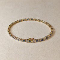 3.42&nbsp;Ct.Tw.Total Carat Weight Blue Sapphire and Natural Diamond Tennis/Line Bracelet, 14K Yellow Gold Life Style