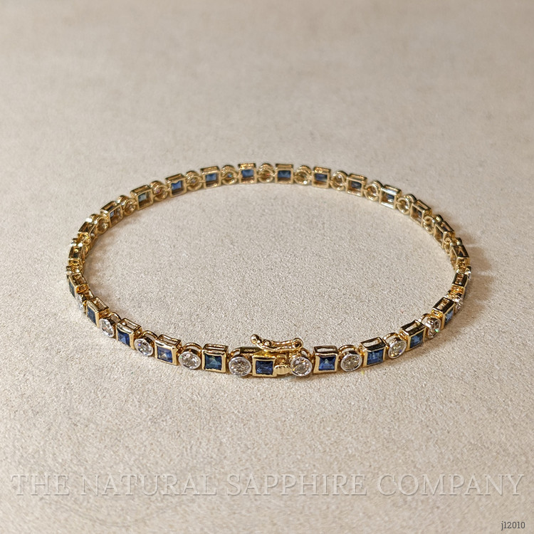 3.42 Ct.Tw. Blue Sapphire and Natural Diamond Tennis/Line Bracelet, 14K Yellow Gold
