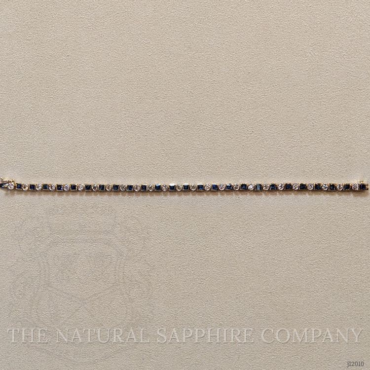 3.42 Ct.Tw. Blue Sapphire and Natural Diamond Tennis/Line Bracelet, 14K Yellow Gold