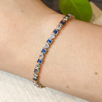 3.42&nbsp;Ct.Tw.Total Carat Weight Blue Sapphire and Natural Diamond Tennis/Line Bracelet, 14K Yellow Gold Life Style
