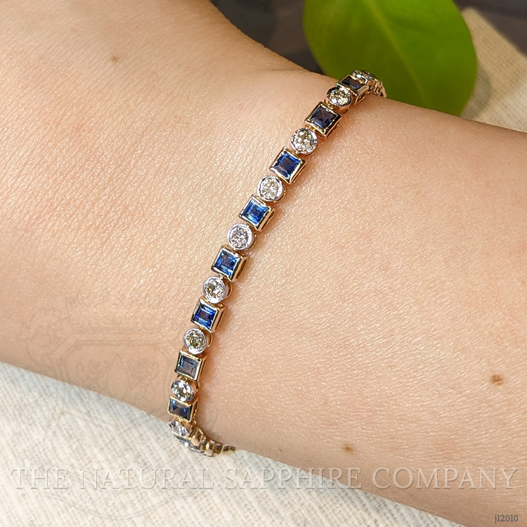 3.42 Ct.Tw. Blue Sapphire and Natural Diamond Tennis/Line Bracelet, 14K Yellow Gold