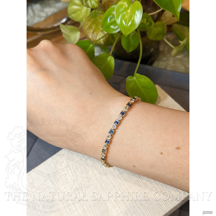 3.42 Ct.Tw. Blue Sapphire and Natural Diamond Tennis/Line Bracelet, 14K Yellow Gold
