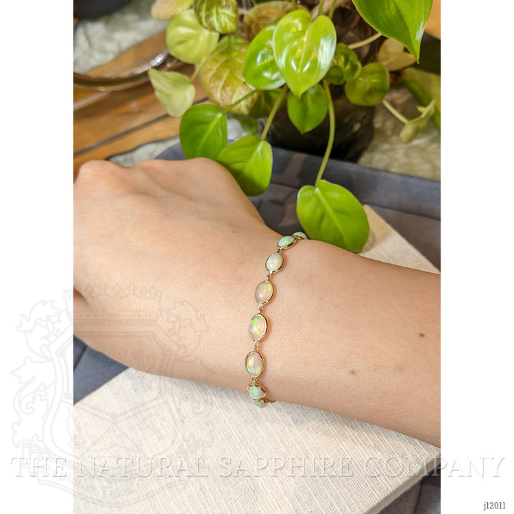 7.23 Ct.Tw. Multi Color Opal Tennis/Line Bracelet, 14K Yellow Gold