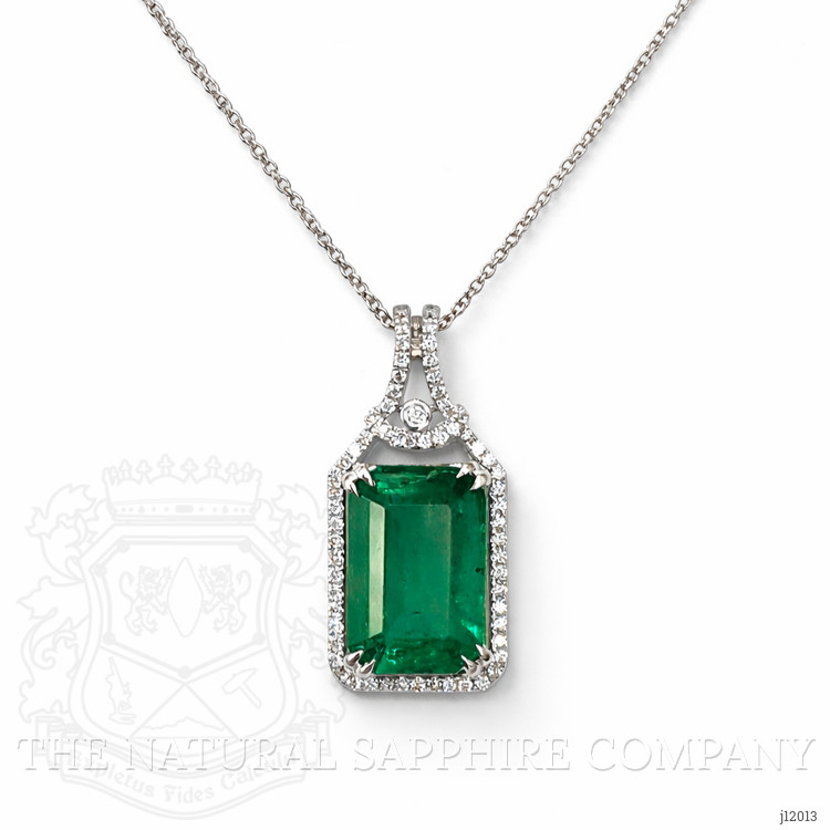 5.05 Ct. Emerald and Natural Diamond Halo Pendant, 14K White Gold