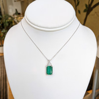 5.05 Ct. Emerald and Natural Diamond Halo Pendant, 14K White Gold Image