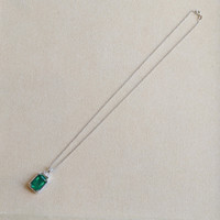 5.05 Ct. Emerald and Natural Diamond Halo Pendant, 14K White Gold Image