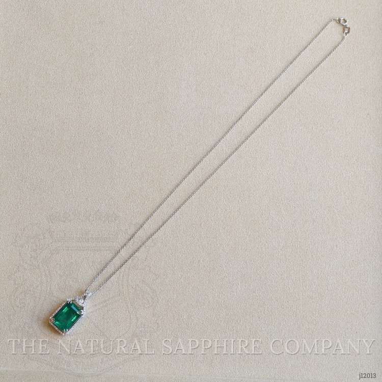 5.05 Ct. Emerald and Natural Diamond Halo Pendant, 14K White Gold