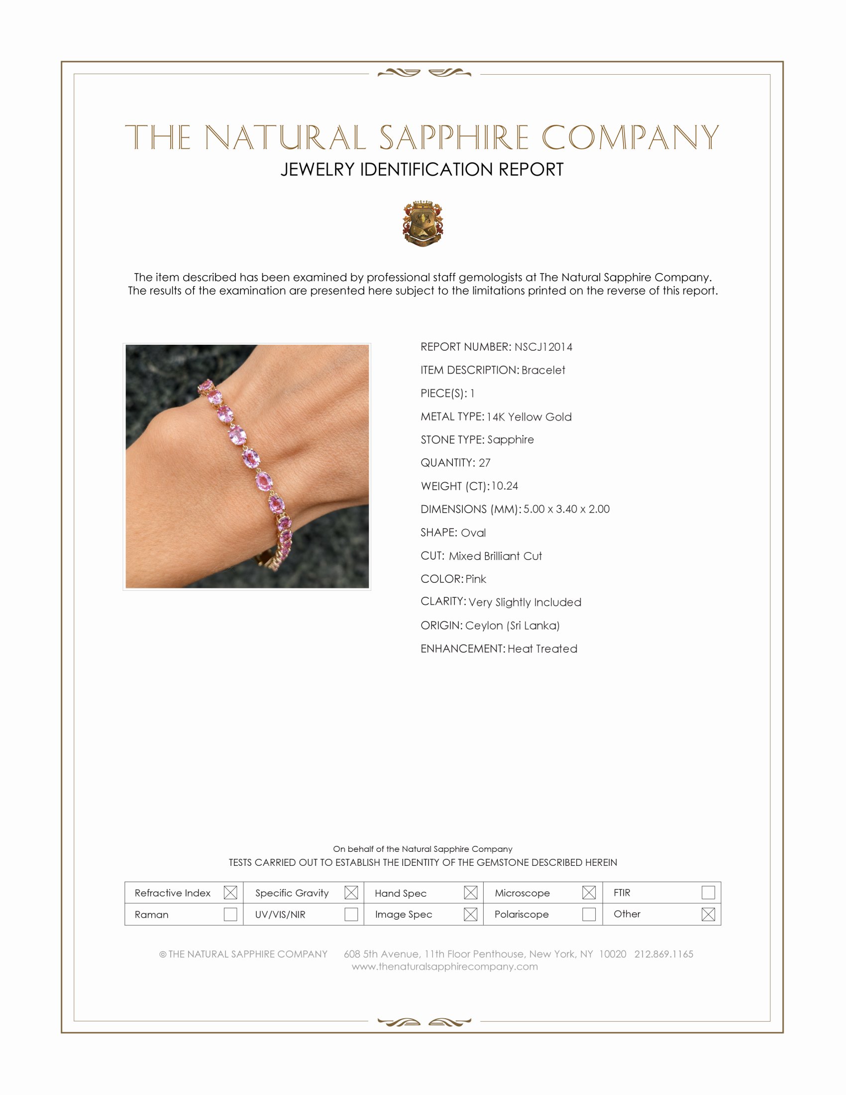 10.24 Ct.Tw. Pink Sapphire Tennis/Line Bracelet, 14K Yellow Gold