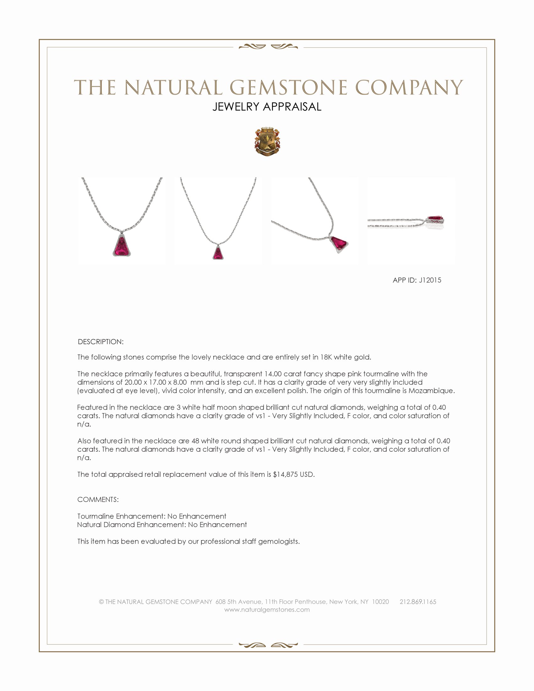 14.00 Ct. Pink Tourmaline and Natural Diamond Pave Necklace, 18K White Gold