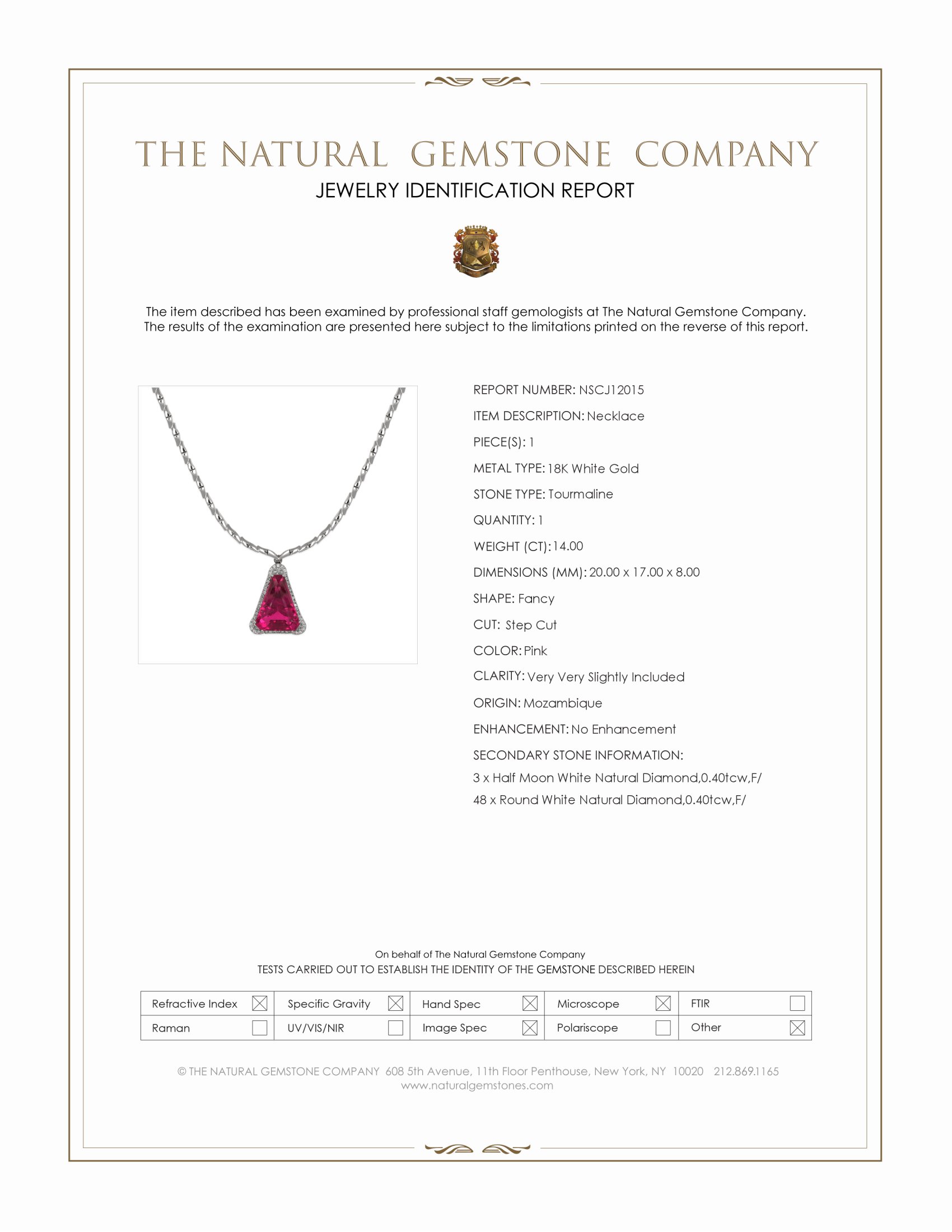 14.00 Ct. Pink Tourmaline and Natural Diamond Pave Necklace, 18K White Gold