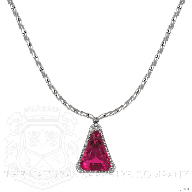 14.00 Ct. Pink Tourmaline and Natural Diamond Pave Necklace, 18K White Gold