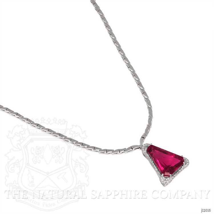 14.00 Ct. Pink Tourmaline and Natural Diamond Pave Necklace, 18K White Gold