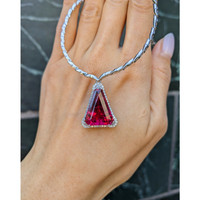 14.00 Ct. Pink Tourmaline and Natural Diamond Pave Necklace, 18K White Gold Life Style