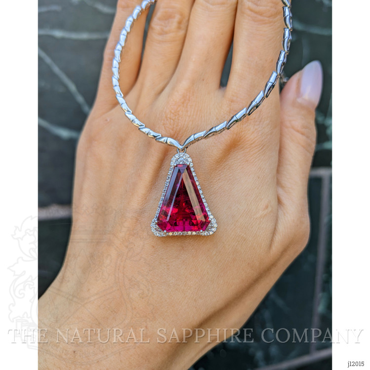 14.00 Ct. Pink Tourmaline and Natural Diamond Pave Necklace, 18K White Gold