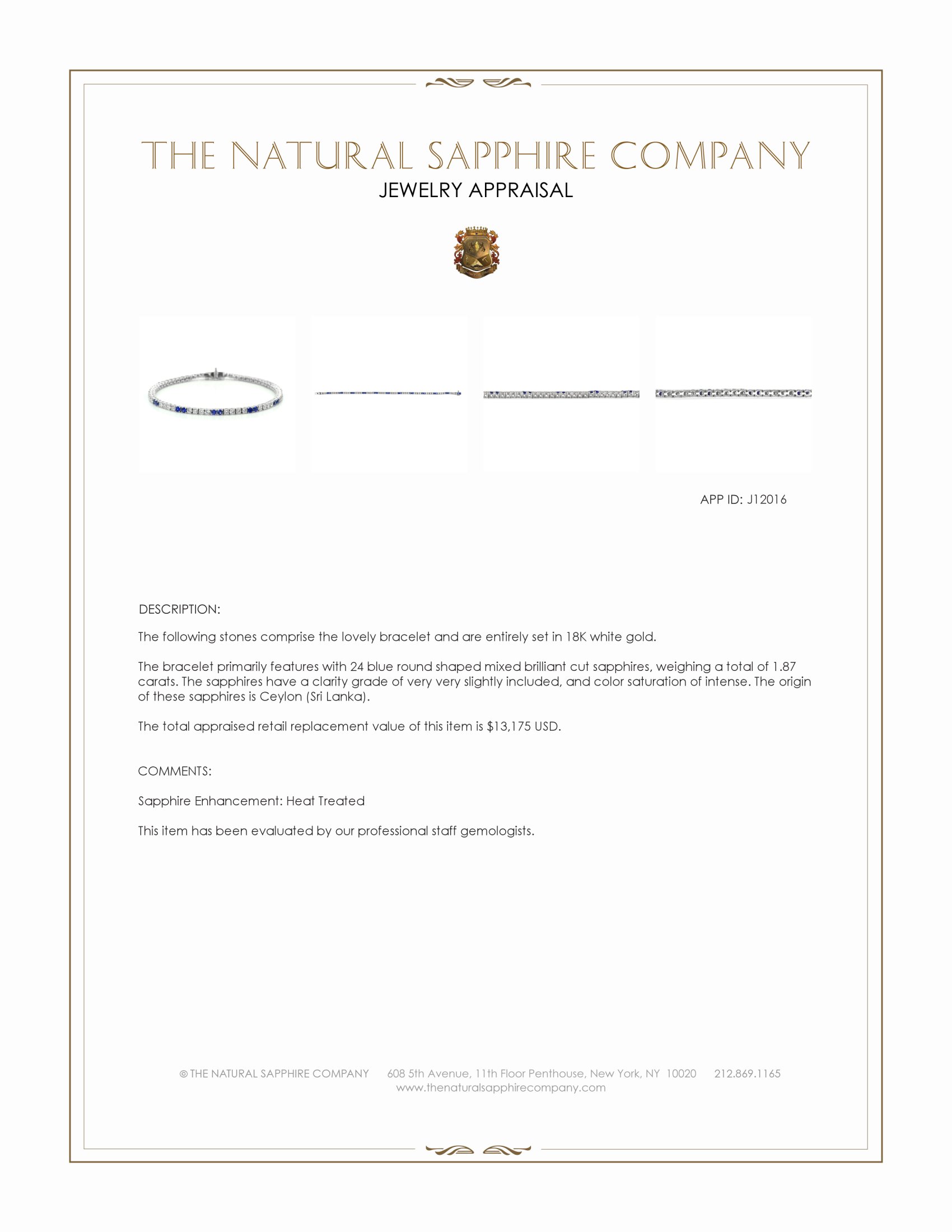 5.06 Ct.Tw. Natural Diamond and Blue Sapphire Tennis/Line Bracelet, 18K White Gold