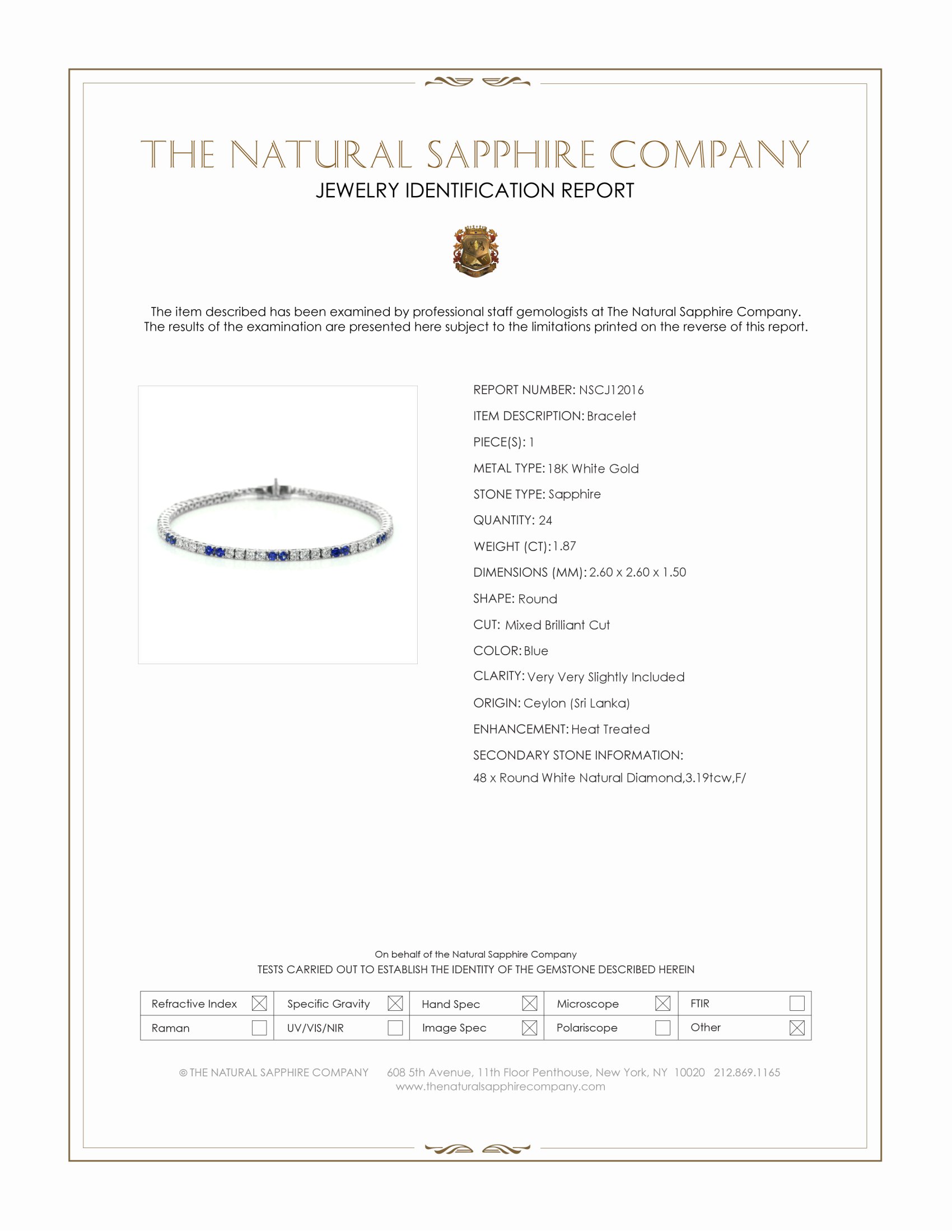 5.06 Ct.Tw. Natural Diamond and Blue Sapphire Tennis/Line Bracelet, 18K White Gold