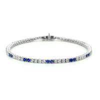 5.06&nbsp;Ct.Tw.Total Carat Weight Natural Diamond and Blue Sapphire Tennis/Line Bracelet, 18K White Gold Video