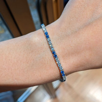 5.06 Ct.Tw.Total Carat Weight Natural Diamond and Blue Sapphire Tennis/Line Bracelet, 18K White Gold Life Style