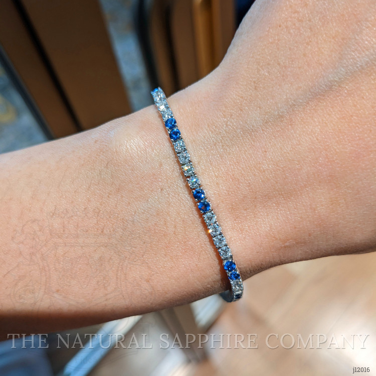 5.06 Ct.Tw. Natural Diamond and Blue Sapphire Tennis/Line Bracelet, 18K White Gold